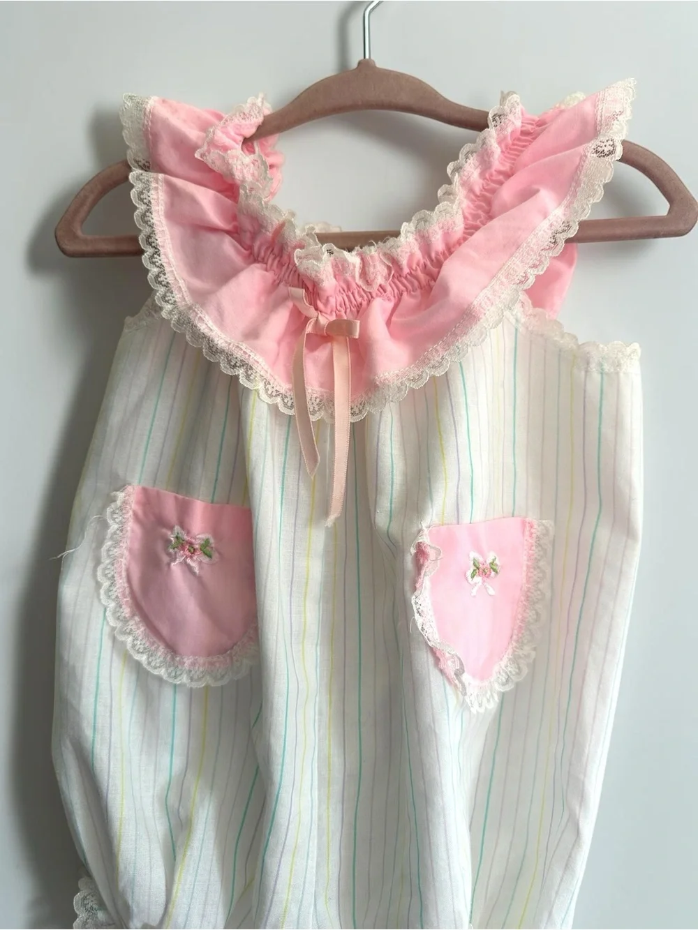 Vintage Cradle Togs Baby Girl Bubble Romper Pink Lace Ruffle Pastel 12 Months